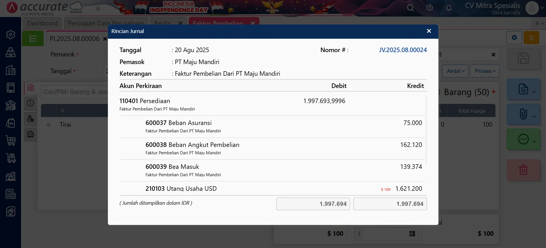 mencatat pembelian impor PPn PPh 22